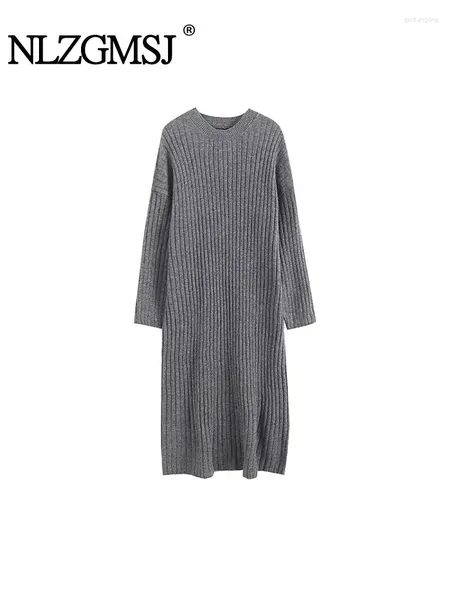 Vestidos casuais nlzgmsj 2024 outono inverno grosso de tamanho de malha de malha de junção de suéter de manga comprida fêmea feminina