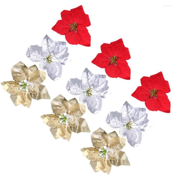 Flores decorativas 18 Pcs Decoração de árvore de Natal Flor artificial para decorar ornamento artesanal