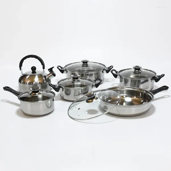 Set di pentole Set da 12 pezzi Pentola Non rivestita Padella antiaderente Cucina in acciaio inossidabile Fornello a induzione Fornello a gas adatto per