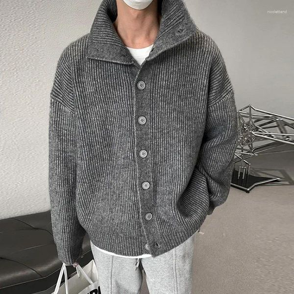 Maglioni da uomo Uomo Vintage lavorato a maglia jacquard dolcevita cardigan cappotto maglione manica lunga bottoni casual tinta unita 2024 abbigliamento invernale