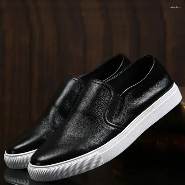 Casual Schuhe Koreanischen Stil männer Echte Leder Slip-on Wohnungen Schuh Schwarz Weiß Atmungsaktive Sommer Loafer Streetwear Turnschuhe Mann