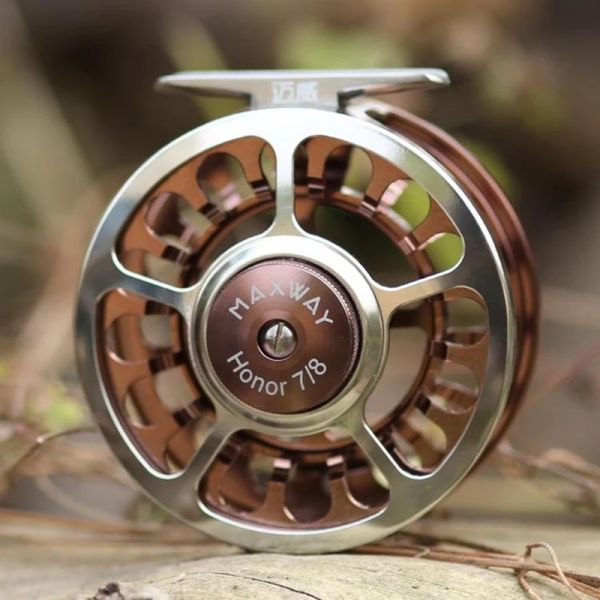 Bobine Maxway Honor Double Colors Full Metal Waterfroof Fishing Reel 3/4 5/6 7/8 9/10 WT Gold Cup Cncmachined Fly Bobine per trota