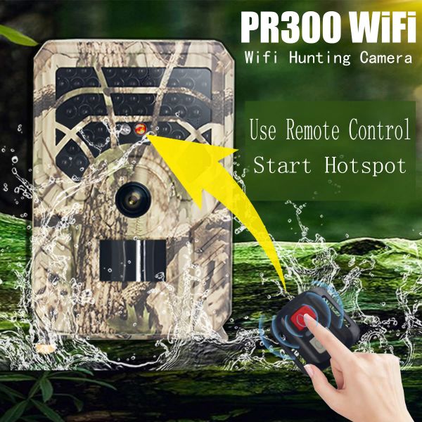 PR300 WIFI 1080P 24MP Wildkamera, Jagdkamera Bewegung 0,2 s Auslösezeit Trail Game Camer Wildlife Monitoring integriertes WIFI