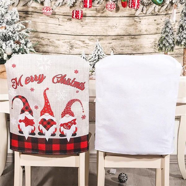 Capa de cadeira de travesseiro com padrões de desenhos animados de Natal estampa capa protetora contra poeira para preto branco/vermelho