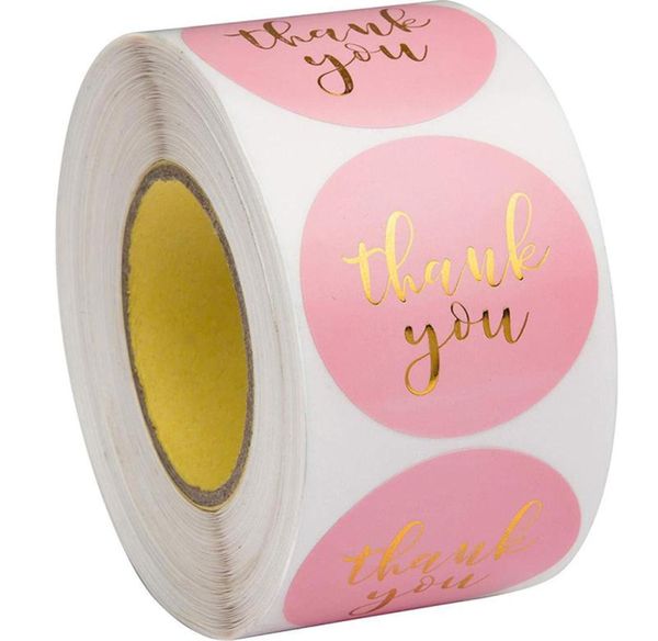 Etiqueta de papel rosa adesivos ouro obrigado adesivo scrapbooking 500 peças para cartão de presente de casamento embalagem de papelaria adesivo y9684447