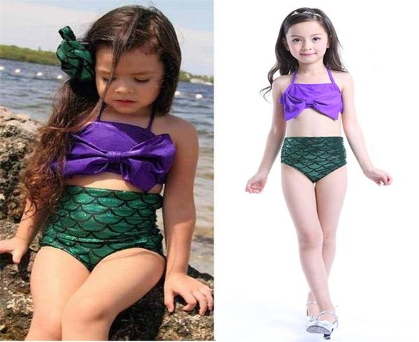 Çocuklar Kızlar Denizkızı Cosplay Halter Bikini Mayo Yüksek Bel Balık Ölçeği Alt Banyo Toddler Bowsuit3078292