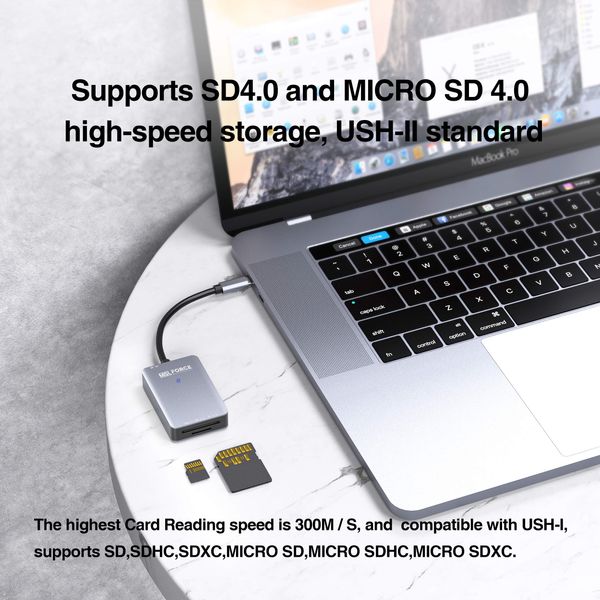 Lettore di schede ad alta velocità UHS-II, lettore di schede di memoria USB C SD 4.0, per SDXC, SDHC, SD, MMC, Micro SDXC, Micro SD, Micro SDHC