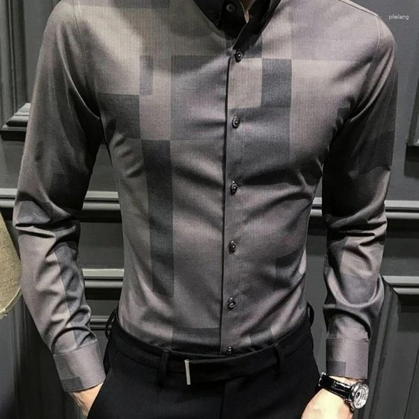 Camicie casual da uomo Business Top maschile Camicia e camicetta formale a maniche lunghe scozzese geometrica Vintage Original Slim Fit Luxury Xxl Asia I