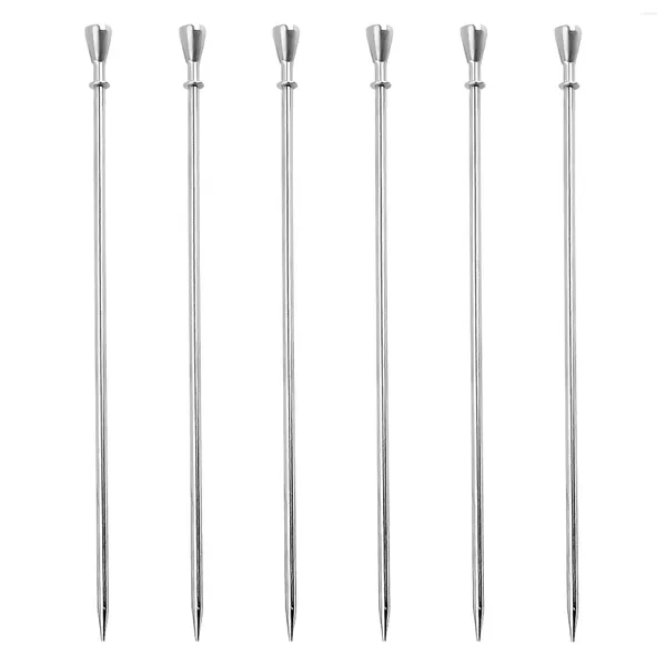 Forks 6pcs Restaurante reutilizável Spestert Skewers Stick Snack Party Silver Mixing Cocktail Pick Aço inoxidável Azeite de dente