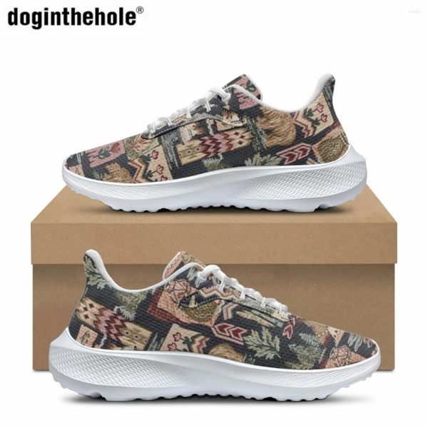 Doginthehole Damen Outdoor-Sneaker, Tribal-Totem-Druck, Schnürung, Laufen, verschleißfest, Training, Freizeitschuhe