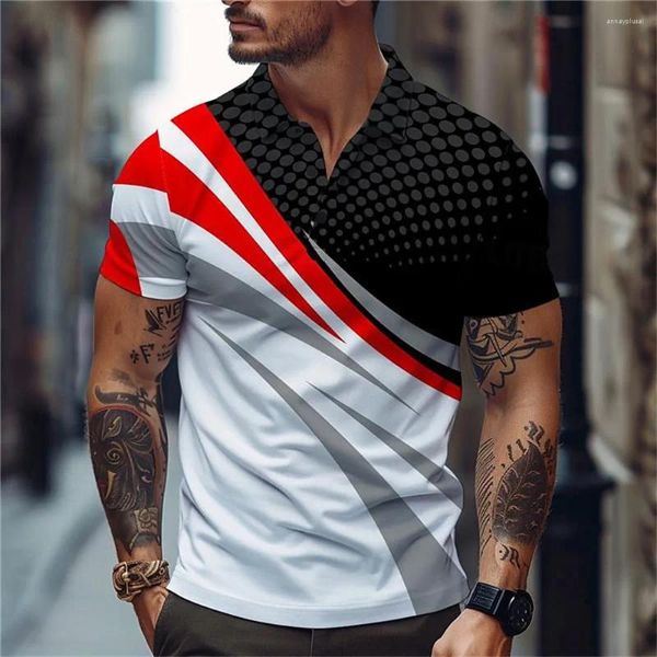 Herren Polos Geometrie Mode Lässiges 3D-Druckhemd Straße Urlaub Gehen Kurzarm Poloshirts Rot Blau Sommer Mikroelastisches Revers