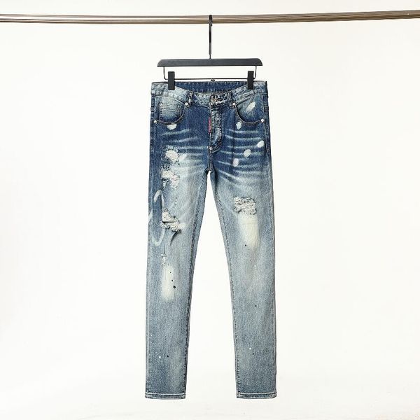 Мужские джинсы дизайнерские брюки Skinny Feet Мужские рваные краски Ретро синие прямые джинсы уличная одежда Нищенское качество стринги дизайнерские джинсы