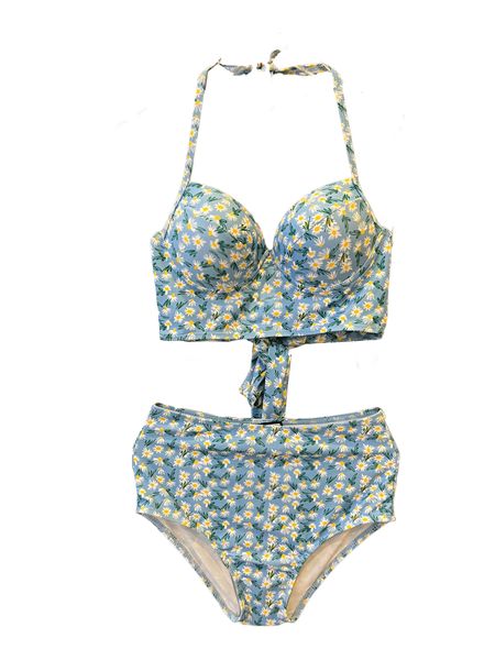 Damen-Bikini, sexy Blumen-Cel-Designer, zweiteilige Badeanzug-Sets, Buchstabe, mittlere Taille, Polyester-Pads, Push-Up-Badeanzug, hohe Taille, Strandmode, Badeanzüge für den Strand