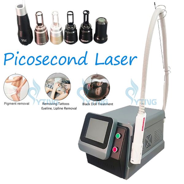 Máquina a laser Nd Yag comutada Q picosegundo com 6 pontas, tratamento não invasivo de sardas, pigmentação, remoção de tatuagem