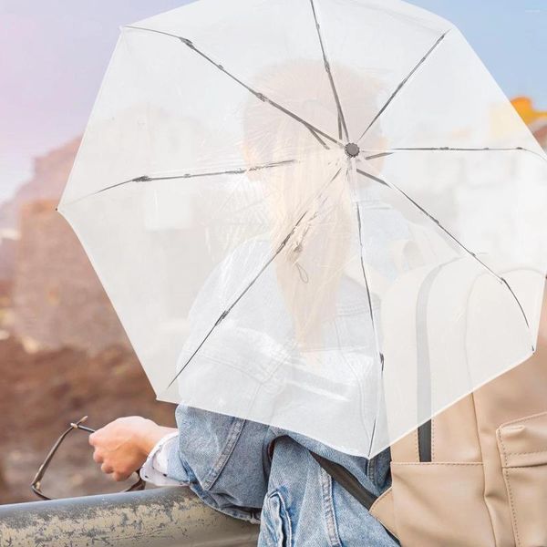 Guarda-chuvas dobram totalmente automático dez ossos dobrável guarda-chuva transparente viagem para chuva pvc guarda-sol