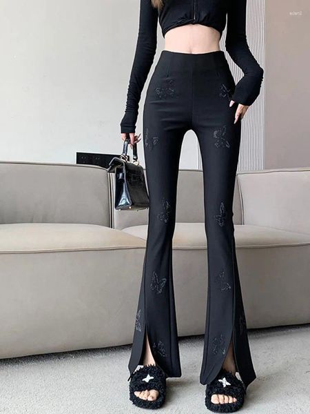 Calça feminina 2024 mulheres bifurcou lápis preto tight tight zipper calça clássica clássica para a primavera