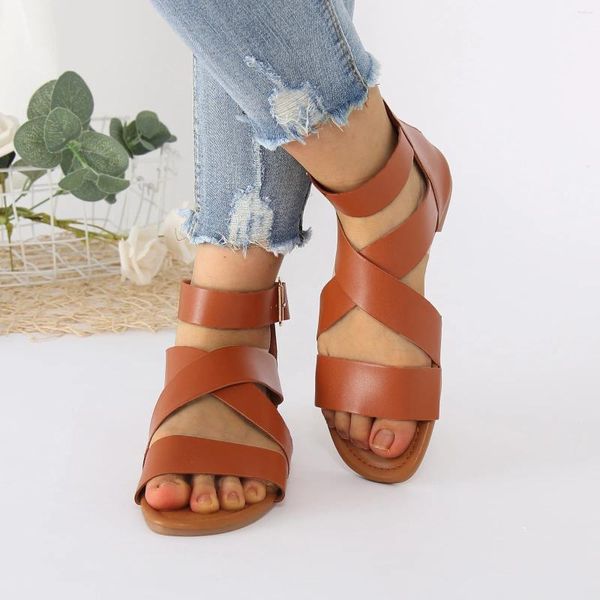 Sandálias elegantes sapatos femininos casuais mulher romana estilo boêmio aberto dedo do pé de volta zíper folk retro verão praia