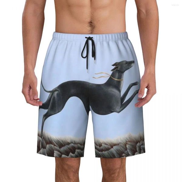 Shorts masculinos Greyhound Jumping Homens Swim Trunks Swimwear Quick Dry Beach Board Whippet Sihthound Dog Natação Boardshorts