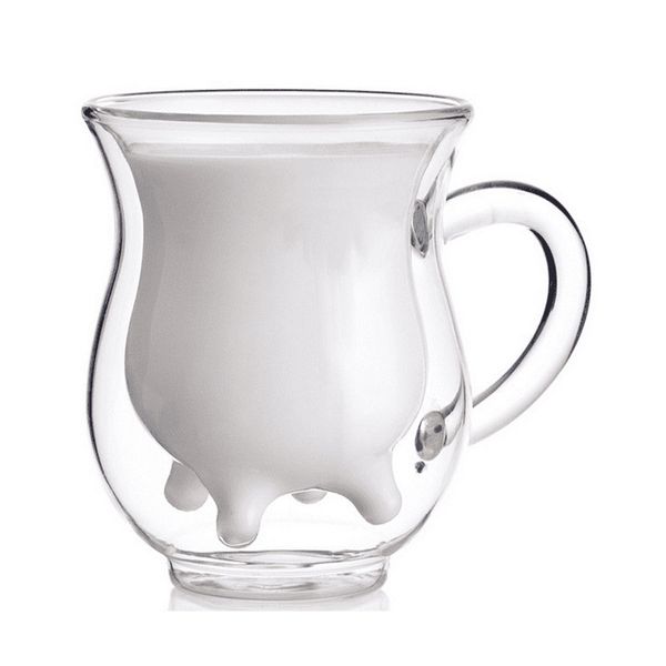 Criativo leite dupla camada de vidro resistente ao calor alto borosilicato caneca copo de suco artesanal atacado
