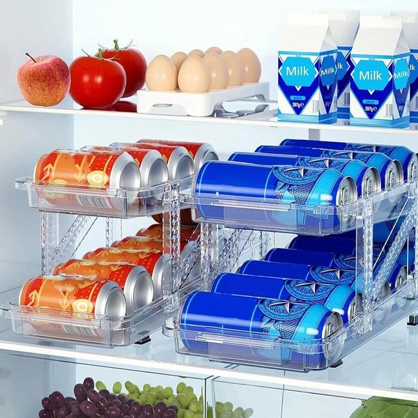 O refrigerante de armazenamento de cozinha pode dispensar o rack para refrigerador ajustável para o gabinete de bebidas de bebida ajustável organizador