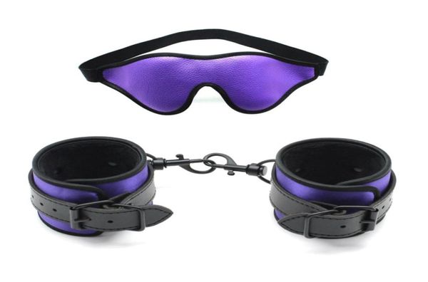 Sexy Handschellen aus schwarzem Leder mit Augenmaske mit verbundenen Augen, BDSM-Bondage, exotische Sets, Bondage-Sexspielzeug für Paare, Spiele für Erwachsene, Frauen