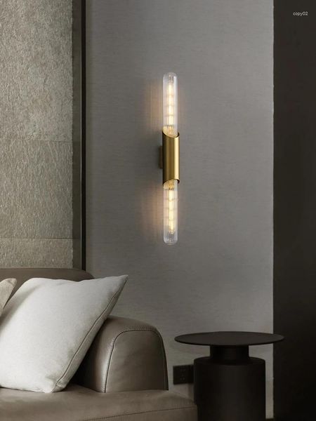 Lâmpada de parede retro minimalista todo cobre estilo industrial sala estar quarto fundo corredor escada tira vidro