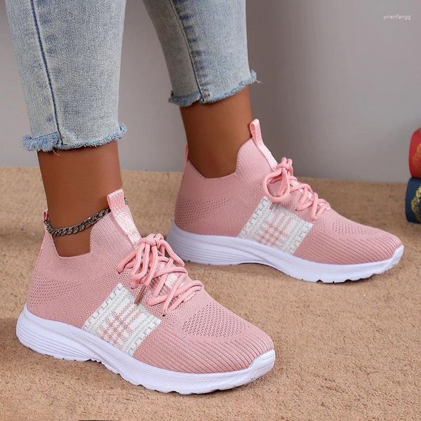 Casual Schuhe 2024 Lace Up Große Größe Turnschuhe Frauen Mesh Atmungsaktiv Komfortable Weiche Sohle Für Zapatos De Mujer