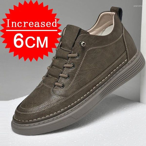 Sapatos casuais masculinos de couro tênis de corte baixo respirável altura 3/6cm invisível aumentando plus size 37-47