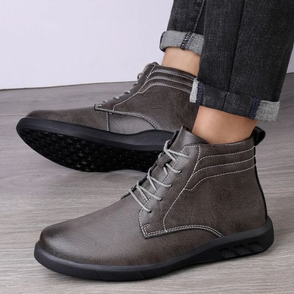 Bot lüks marka erkekler iş botları sıcak peluş kürk erkek kış botları moda gerçek deri rahat ayakkabılar yüksek kaliteli kauçuk çizmeler