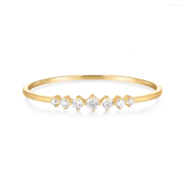 Cluster-Ringe, feiner Schmuck, Design-Ring, 14 Karat massives Gelbgold, ewiger Diamant, stapelbarer Hochzeitsring für Frauen, romantischer Schmuck