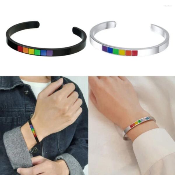 Armreif, Tropfenöl, offen, verstellbar, Regenbogen-Edelstahl, LGBT, Lesben, C-Form, Charm-Geschenk, Schmuck, 6 mm, Zubehör