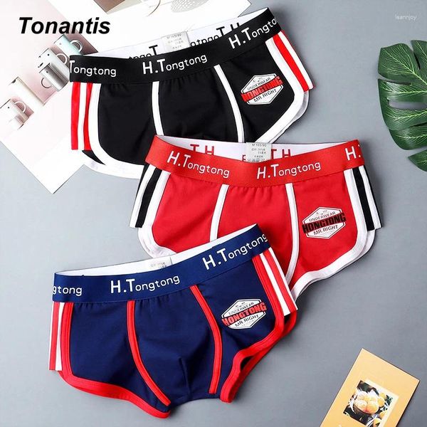 Cuecas 3 Pçs / set Homens Underwear Personalidade Na Moda Confortável Algodão Macio Boxer Shorts Mid Cintura Coreano Respirável