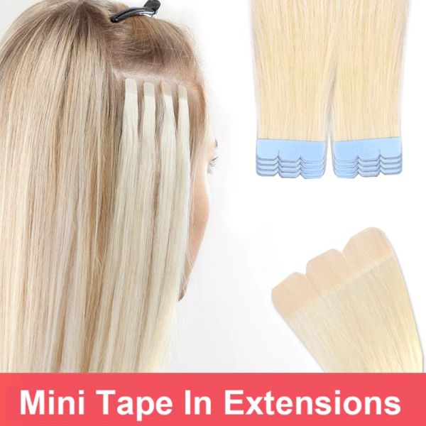 Extensões de cabelo mrs mini fita em extensões de cabelo cabelo humano extensões de cabelo natural loira 3x0.8cm fita de trama ins 10 unidades/pacote adicionar volume