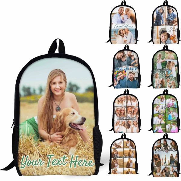 Bolsas de mochila personalizadas personalizadas Personalizar imagem Texto Nome do texto Laptop bolsa de laptop Casual School Daypack para Family Mom Pai Presentes