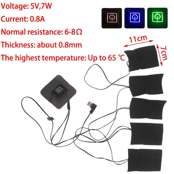 Tappeti 3 marcia regolabile da 5 V 7W Giacca riscaldata elettrica USB Calda inverno 5 in 1 cuscinetti di riscaldamento per indumenti fai -da -te