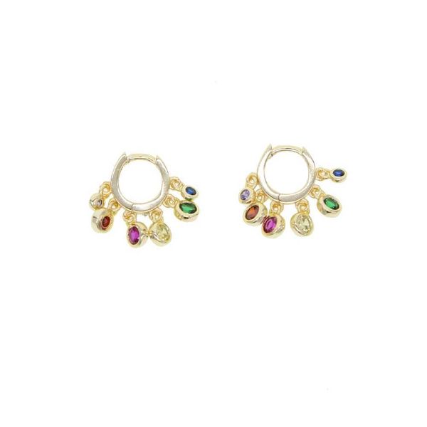 Stud 2024 Arcobaleno Cz Ciondola l'orecchino di fascino Colore oro Variou colorato 3A Zirconia Punto rotondo Eleganza Moda Donna Mini orecchino Gioielli Q240402