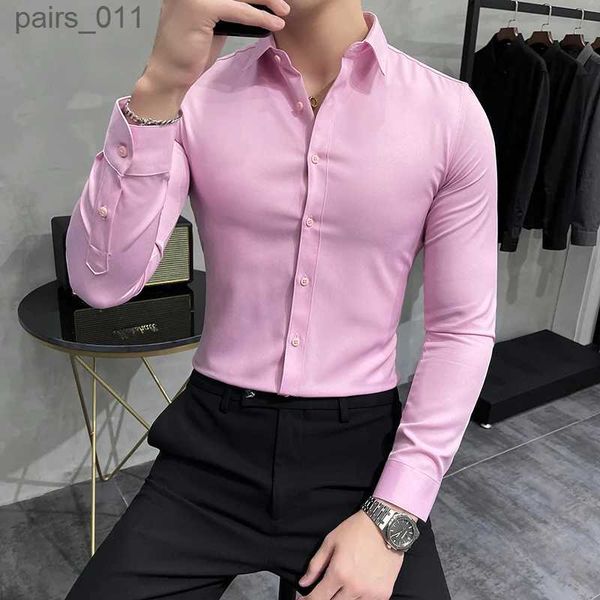 Мужские повседневные рубашки плюс размер 7xl-m Высококачественная мужская одежда для мужчин 2024 весенние длинные рукавы Сплошные деловые рубашки Homme Social Casual Рубашка 240402