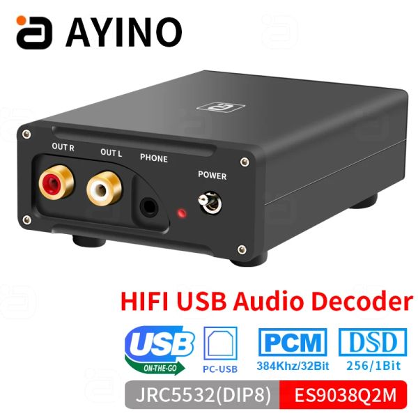 Наушники Ayino Hifi USB Audio Decoder 32Bit 384 кГц DAC Converter DSD ES9038Q2M Декодирующий стерео ПК Адаптер для наушников