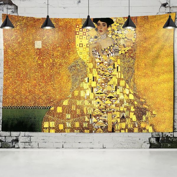 Mats Gustav Klimt Pintura a óleo Pintura de tapeçaria parede pendurada beijo de ouro Abstract Art decoração de poliéster Blanket Yoga Mat Home Bedroom Art