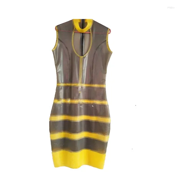 Bras define látex borracha mulheres transparente preto e amarelo saia moda vestido tamanho XS-XXL