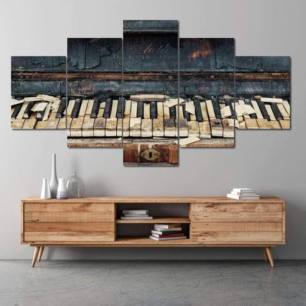 5 Panels Vintage Klavier Bilder Poster und Drucke Musikinstrument Leinwand Malerei Wandkunst für Wohnzimmer Arbeitszimmer Wanddekoration