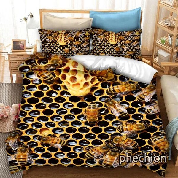 Conjuntos de cama Phechion Bee Honey 3D Imprimir Fashion Set Duvet Covers Fronhas One Piece Consolador Bedclothes Cama K478