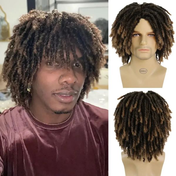 Peruca gnimegil dreadlocks sintéticos peruca para homens peruca trançada marrom ombre homem peruca afro bob peruca locs crochet chood hair short rock rock rock