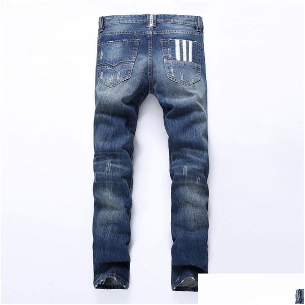 Jeans da uomo Stilista di moda Uomo Cotone dritto Bottone blu scuro Stampa bianca Spessore cilindro Cowboy Jean Pantaloni Drop Deliv Dhxri