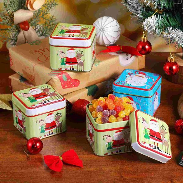 Aufbewahrungsflaschen, 4 Stück, weihnachtliche Themen-Weißblech-Boxen, Geschenkboxen, runde Süßigkeiten-Keks-Dosen, Geschenkverpackung, Partyzubehör (zufällig).