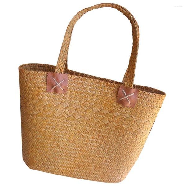 Vasos saco de compras lidar com cesta de flores tote mulheres bolsas de palha piquenique tecelagem verão para algas miss decoração ao ar livre