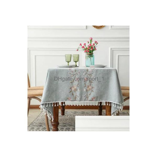 Toalha de mesa 2023 moda floral design franja decorada toalha de mesa de linho retangular chá de casamento 231019 drop delivery home garden t dhyty