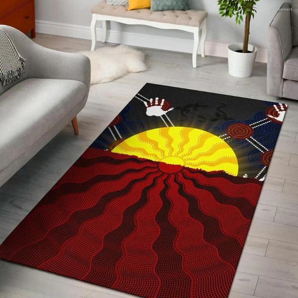 Tapetes Aboriginal Life Flag Sun Dot Pintura Área Tapete Quarto Tapete Anti-Slip Grande Tapete Decoração de Casa Temática Living