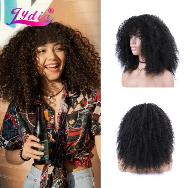 Wigs Lydia Afro Kinky riccio da 18 pollici da 18 pollici di balli allentati da donna piena Wigs Wigs Kanekalon ad alta temperatura Partito quotidiano 45 cm T1B/Grigio