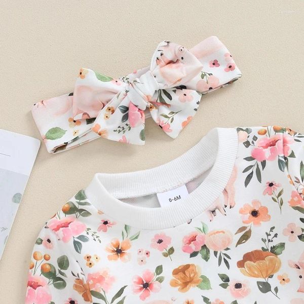 Conjuntos de roupas para bebês meninas 3 peças roupas de outono manga comprida porco estampa floral moletom calças conjunto de cabeça roupas de criança